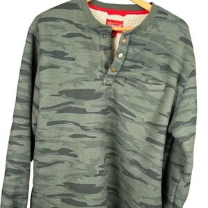 Coleman Mens Green Camo Sherpa Lined Waffle Knit Henley Shirt XL Thermal Jacket